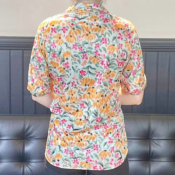 HABAND FOR HER Green Pink Vintage 80s Floral Button Up - Picture 6 of 7